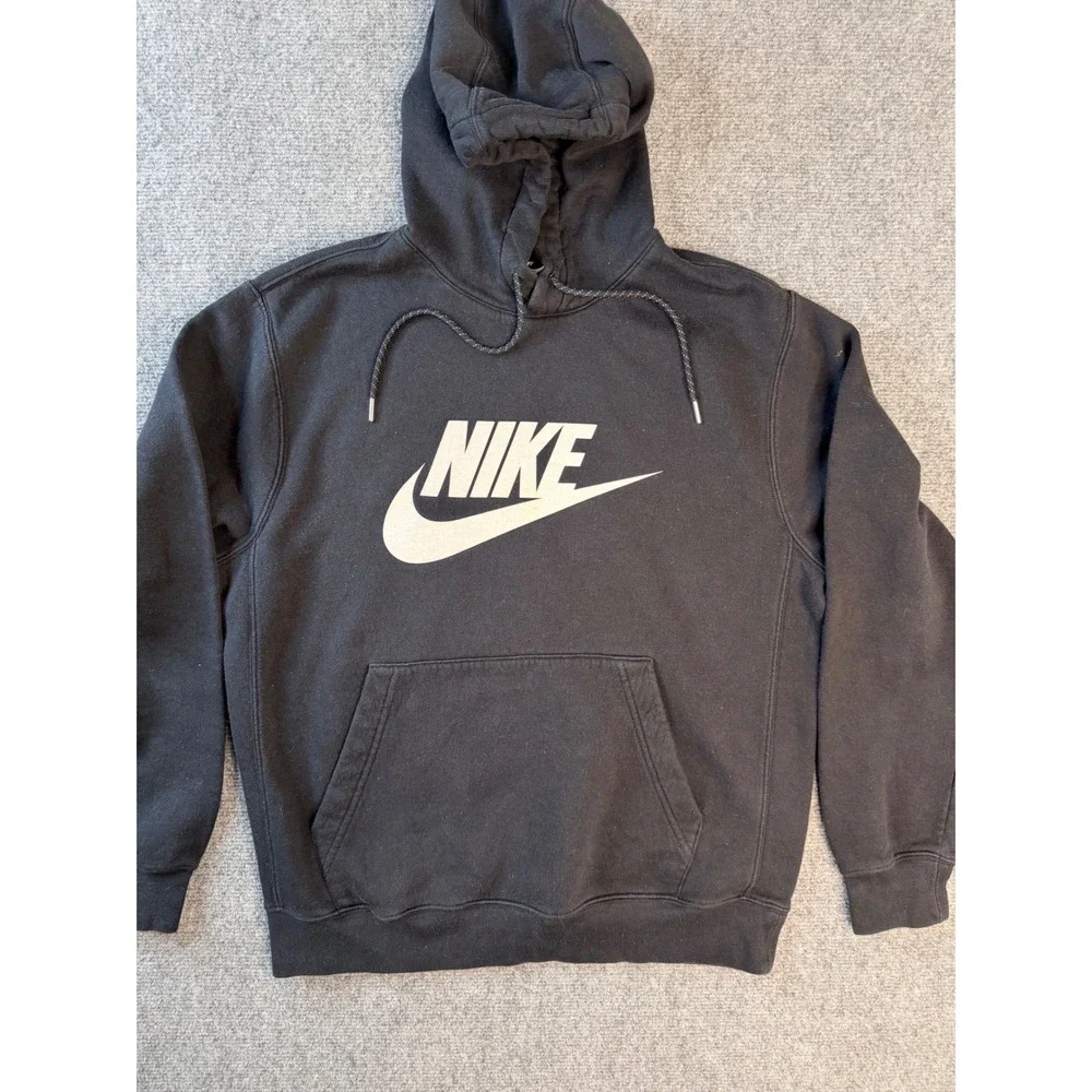 Nike Mens Size M Black Cotton Fleece Graphic Logo‎ Pullover Hoodie Sweatshirt